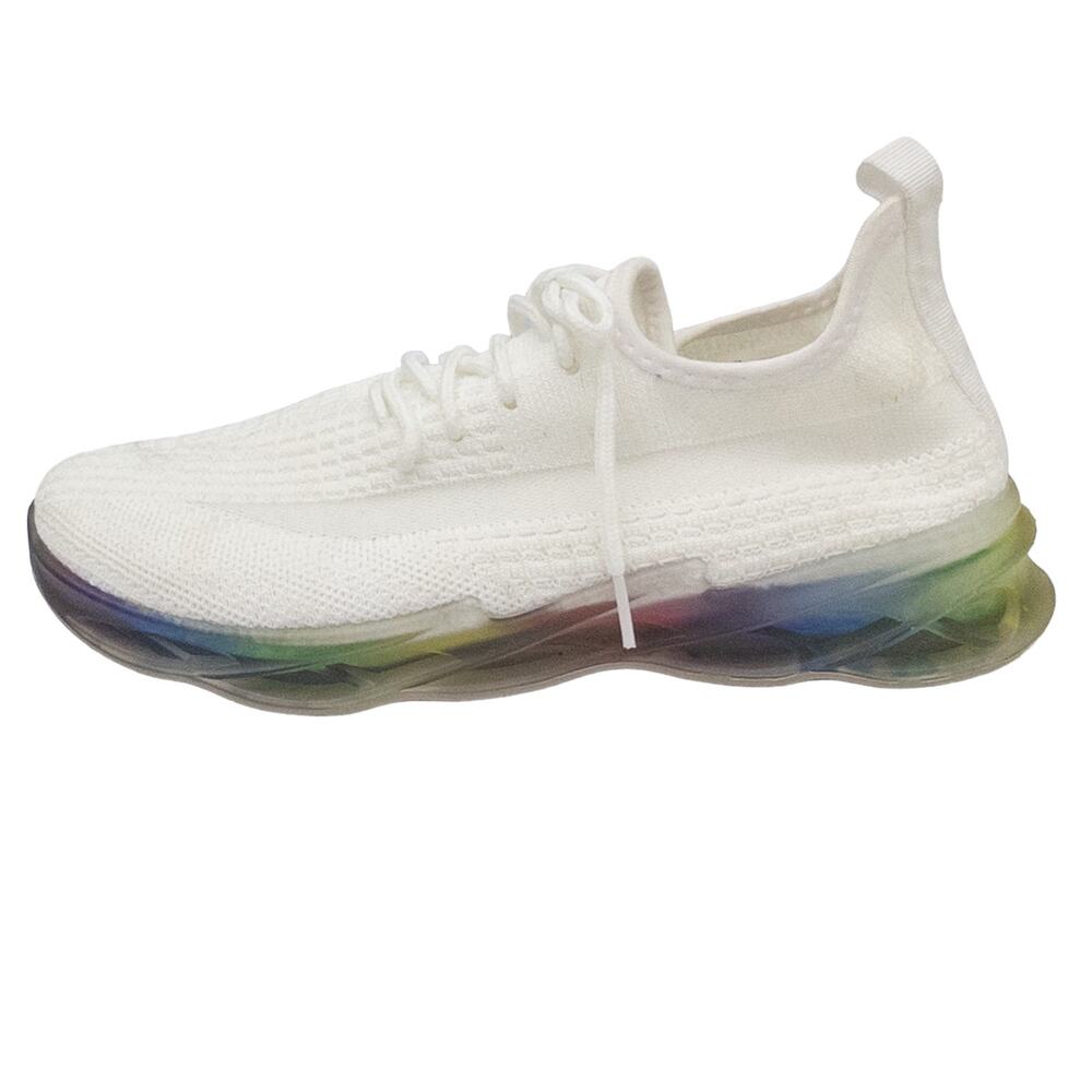 Wanted Dash Women's 8.5 White Mesh Knit Sneaker Rainbow Gel Sole Lace-Up